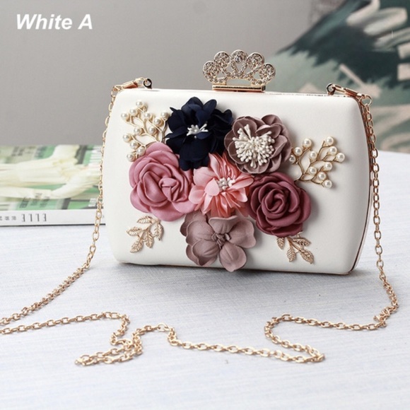 Pearls & Flower Evening Bag /Banquet Clutch/Wedding Purse - Picture 2 of 7
